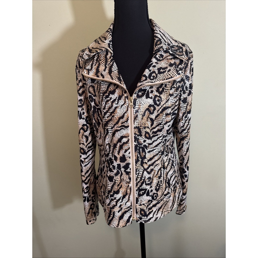 Animal Print Zip-Up Jacket Size Medium Mila & Milan Zip Sleeves Pockets‎ NWOT